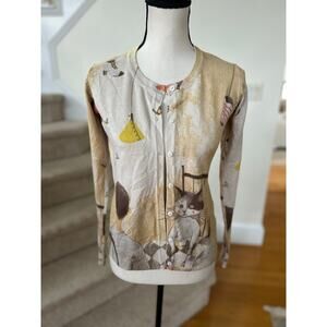 Miss Jolie Beige Harlequin Cat Whimsical Long Sleeve Cardigan